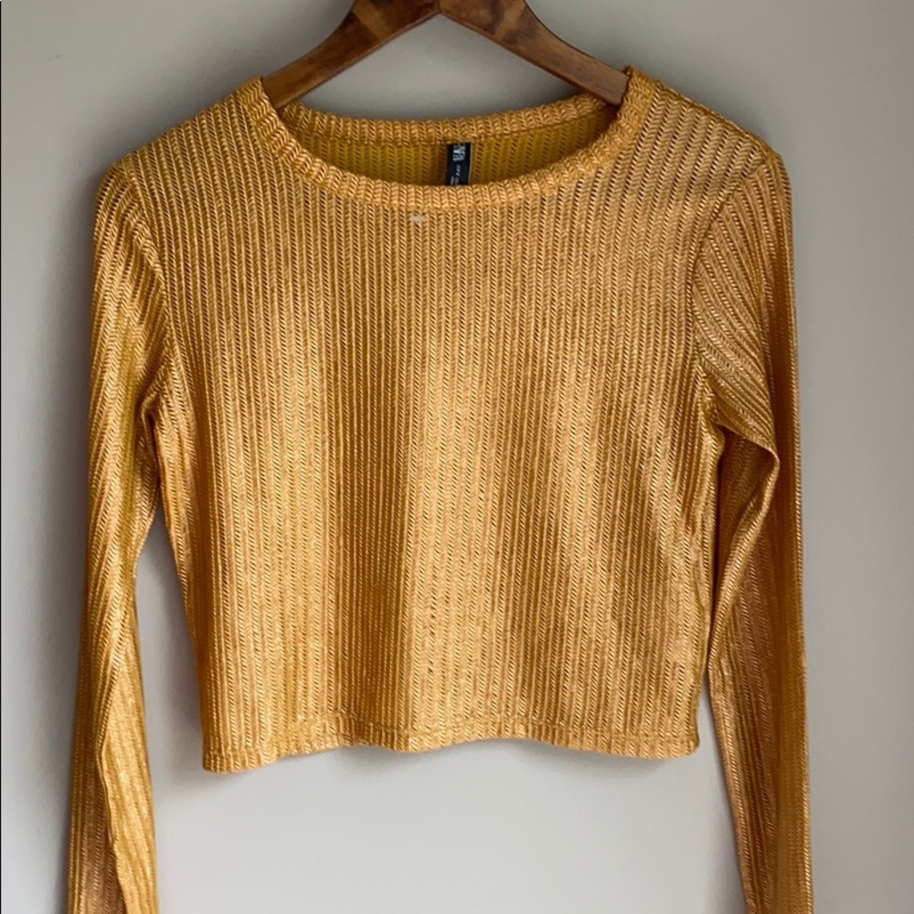 Zara Long Sleeve Herringbone‎ Stitch Crop Top S